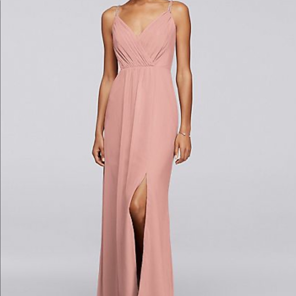 Long Chiffon w/Beaded Straps Bridesmaid Dress